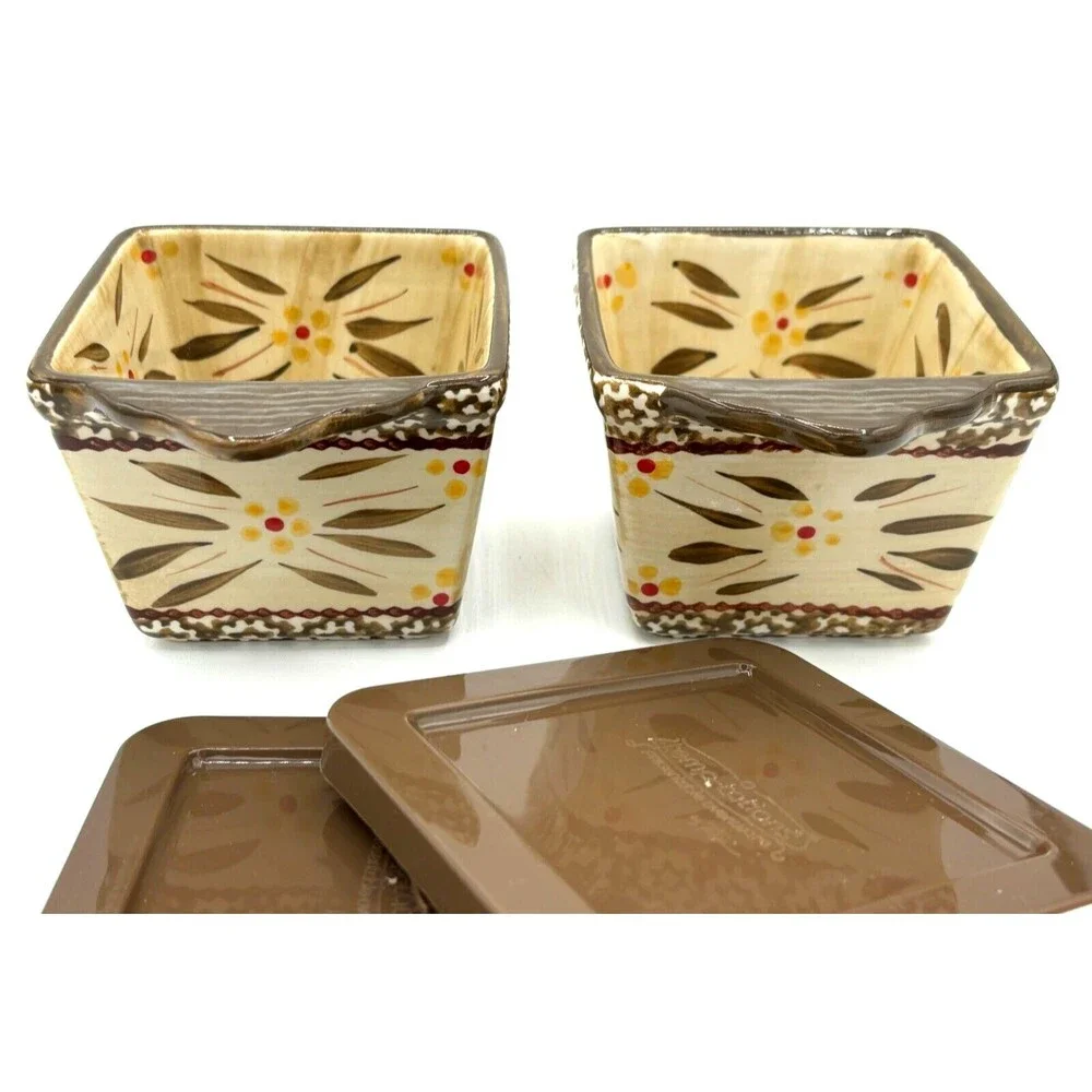 Temp-Tations by Tara Ramekins Square Serving Bowls‎ 10oz w/Lids & Metal Carrier